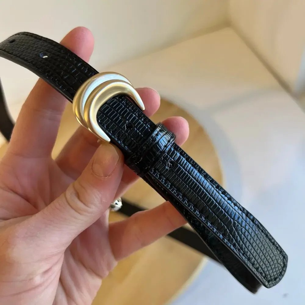 Vintage Black Vegan Leather Small Hook Buckle Belt Size Large
